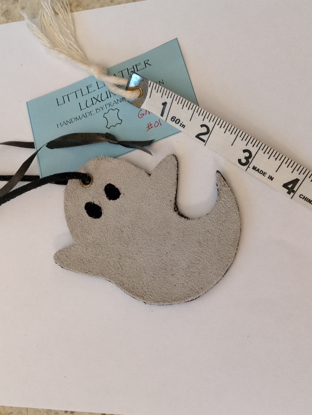 Artisan Handmade Genuine Suede Leather Ghost Bag Charm Stone Suede Black Leather - Picture 4 of 8